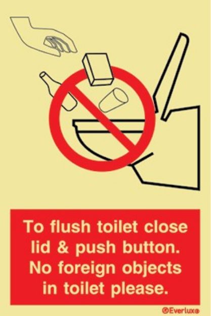 To flush toilet close lid and push button sign 